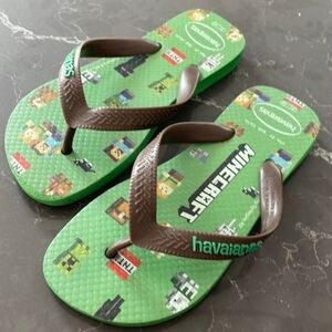 Havaianas Green Minecraft Sandals Flip Flops Size 3-4Y Summer Gamer Rare Shoe